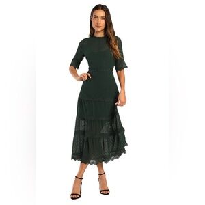 Lulus Dreaming of You Emerald Green Swiss Dot Midi Dress Size XXL NWT
